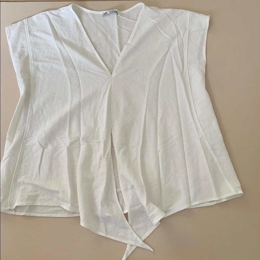 Zara tie front linen look top - size small - Picture 3 of 5
